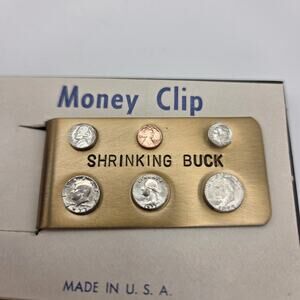 Vintage Shrinking Buck Money Clip Brass Coin Design Made in USA Novelty